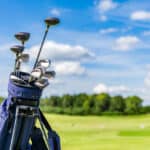 Golf equipment bag on a course