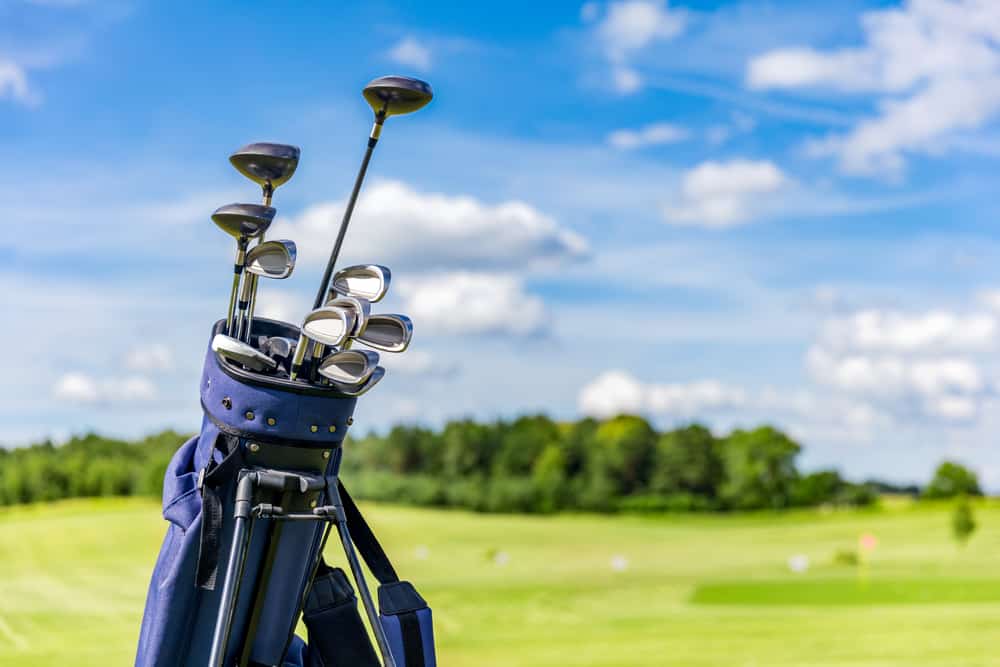 Golf equipment bag on a course